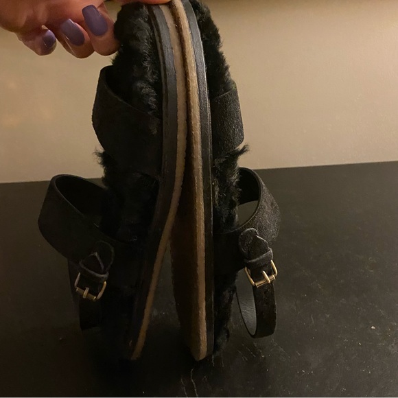 Saint Laurent black leather fur insole sandals sz 10 - Picture 8 of 13